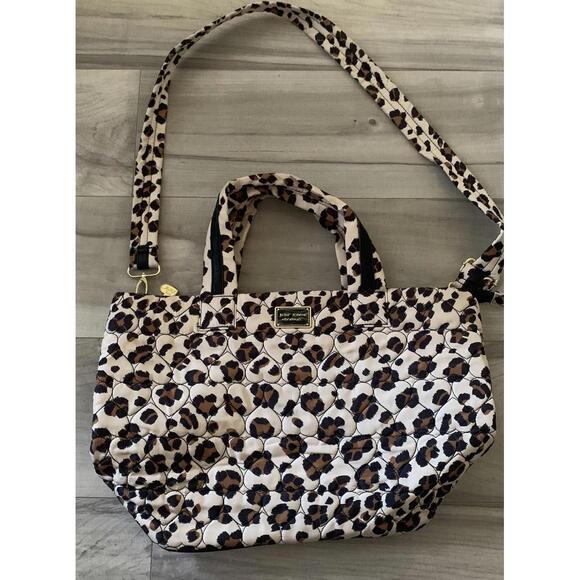 Betsey Johnson Quilted Brown and Black Leopard Shoulder Bag Purse Large EUC - Picture 1 of 11